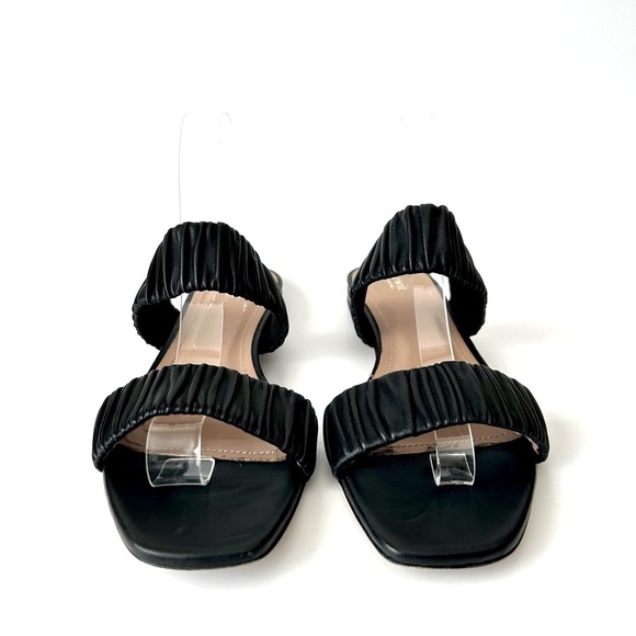 Lewit Elena Black Leather Ruched Two Strap Flap Slide Sandals Size 39 / 8 - Picture 4 of 7